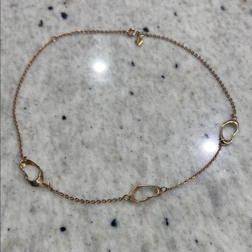 Sarah Coventry Gold Tone Heart Chain Necklace 1970s Minimalist Station Jewelry